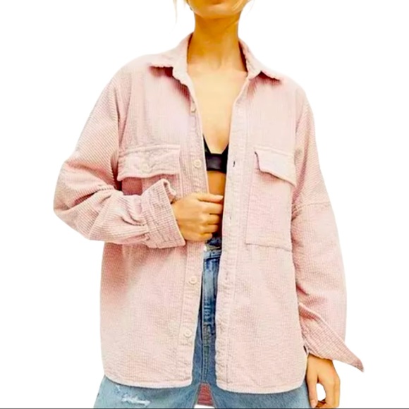 New CP Shades x Free People Pink Oversized Corduroy Buttondown Top / Jacket USA - Picture 1 of 11